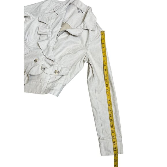 ✨ CAbi Linen Ruffle Jacket #325 Beige Oatmeal Blazer Size Medium - Picture 11 of 12